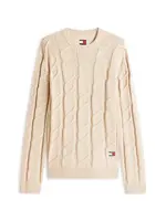 Tommy Jeans Sveter  béžová / námornícka modrá / červená / biela