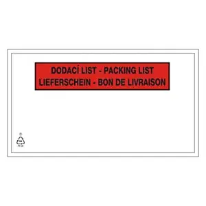 Samolepicí obal na doprovodnou dokumentaci, 230x130mm, PACKING LIST | RAJA