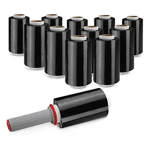 Sada 20 mini rolí stretch fólie šířka 100mm, délka 125m, černá, 30% recyklovaná, tloušťka 23µm + 1 ruční odvíječ | RAJA