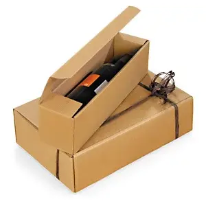 50 x Dárkové krabice na víno pro 1 láhev, 96x100x390mm, hnědá