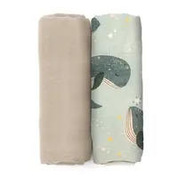 PETITE&MARS Přikrývka bambusová mušelínová 2ks Misty Whale Song 120 x 120 cm