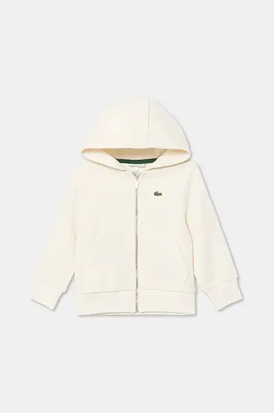 Dětská bavlněná mikina Lacoste černá barva, s kapucí, hladká, SJ9723