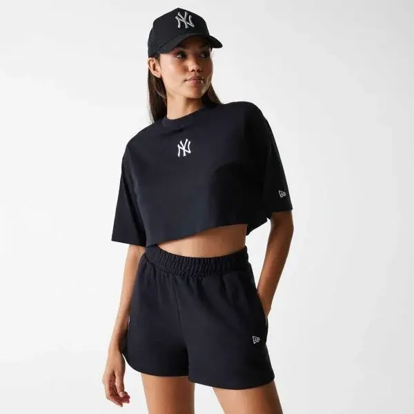 New Era NEW YORK YANKEES LEAGUE ESSENTIAL MIDI CROP Dámské triko, černá, velikost