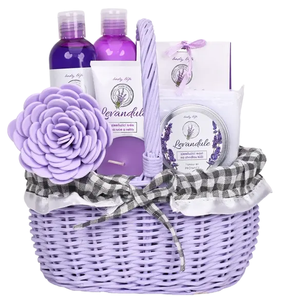 VIVACO Dárkové balení levandule premium - sprchový gel a šampon + tělové mléko + sůl do koupele + krém tuba + mast + 3x dárek