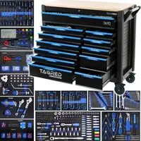 Dílenský vozík s nářadím | 713ks | velký | 12 zásuvek | dřevěná deska