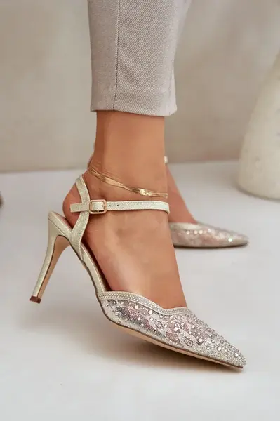 PS1 Zdobené Lodičky S Otvorenou Pätou Zlaté Nanadra