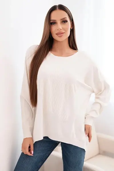 Kesi Włoski Dámsky sveter s dlhším zadným dielom a embosovanou hviezdou béžový