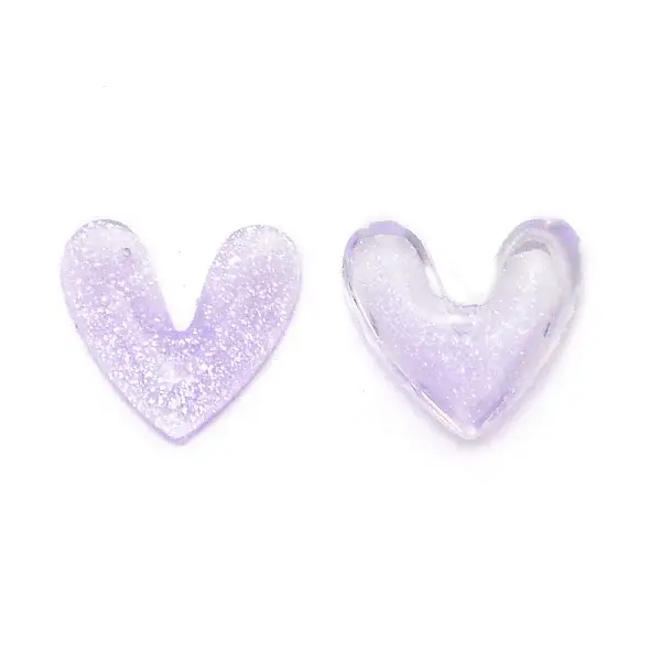 3D Heart with Glitter Powder Resin Cabochons