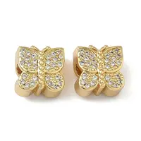 Brass Micro Pave Clear Cubic Zirconia Beads
