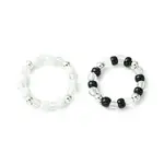 2Pcs 2 Color Acrylic & Glass Seed Beaded Stretch Rings Set for Women