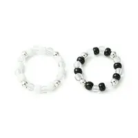 2Pcs 2 Color Acrylic & Glass Seed Beaded Stretch Rings Set for Women