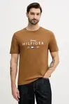 Bavlněné tričko Tommy Hilfiger pánské, hnědá barva, s potiskem, MW0MW41455