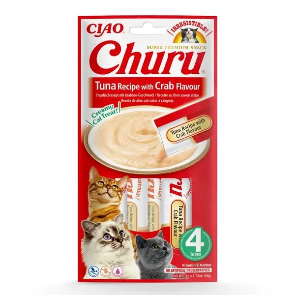 Inaba Cat Ciao Churu krémové krmivo pro kočky - tuňák, krabí maso 3 x (4 x 14 g)