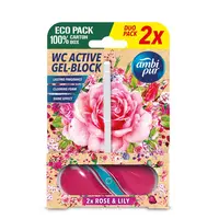 Ambi Pur WC Active gel-blok růže & lilie 2x45 g