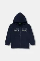 Dětská mikina United Colors of Benetton tmavomodrá barva, s kapucí, s potiskem, 3EB5G5043