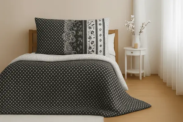 Bavlnené obliečky na 2 postele CANZONE BLACK, čierne Rozmer obliečky: 2 ks 70 x 90 cm | 2 ks 140 x 200 cm