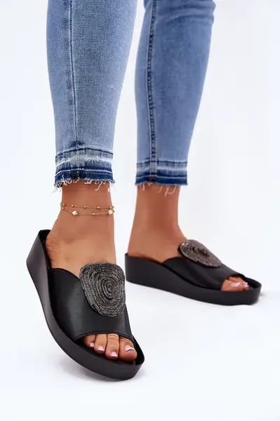 S. BARSKI Kožené Dámské Sandačky S Ozdobou