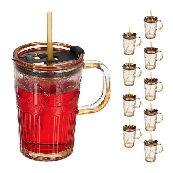 Relaxdays SKLENICE Světle hnědá 10dílná-sada 450 ml