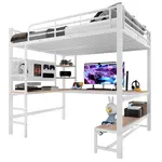 FLIEKS VYVÝŠENÁ POSTEL 140x200cm Kov Stůl LED USB Bílá