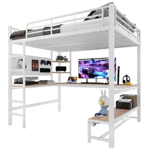 FLIEKS VYVÝŠENÁ POSTEL 140x200cm Kov Stůl LED USB Bílá