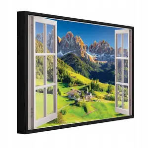 Wallarena ZARÁMOVANÉ obrazy okno hory zelená 100x70 cm