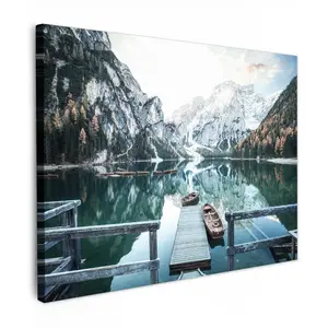 MuchoWow OBRAZ NA PLÁTNĚ Příroda - Hory - Sníh - Les - Člun 80x60 cm