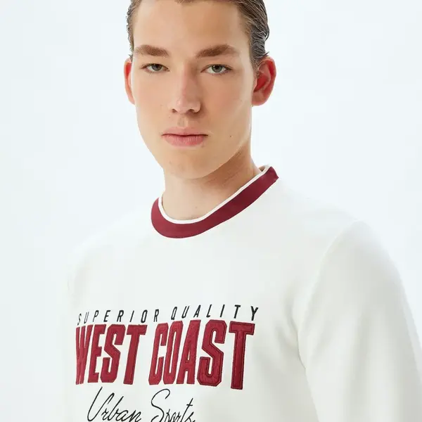 Koton Slogan Printed Sweatshirt Crew Neck Raised Cotton Blend