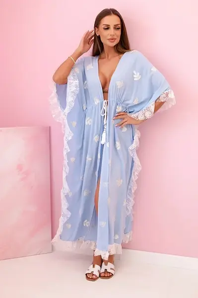 Kesi Włoski Dámská boho viskózová pláštěnka s krajkou modrý