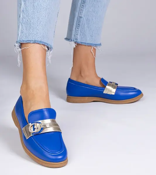 Gemre Blue faux leather moccasins with rhinestones Berita