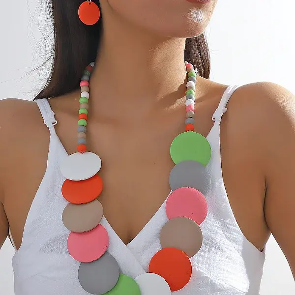 Bohemian Ethnic Style Wood Beaded Multilayer Necklaces & Dangle Earrings Sets