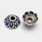 Antique Silver Plated Alloy Enamel Flower Bead Caps