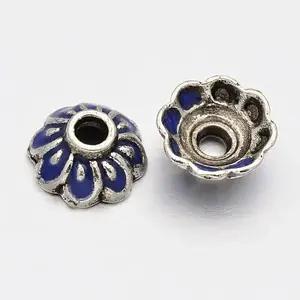 Antique Silver Plated Alloy Enamel Flower Bead Caps