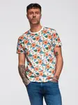 Ombre Men's cotton t-shirt with floral full print pattern - white