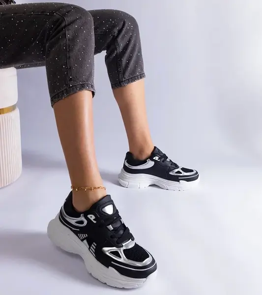 Gemre Black women's sneakers with silver inserts Gaytan