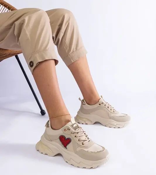 Gemre Beige platform sneakers with a heart by Martinez