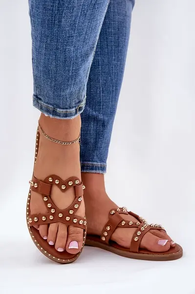 Boto Zdobené Ploché Sandály Dámské Camel Adivrae