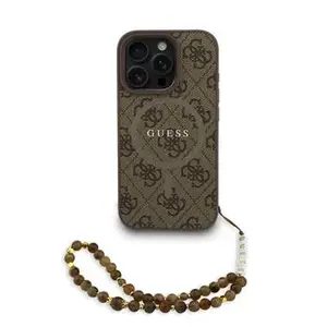 Zadní kryt Guess PU Leather 4G Colored Ring Strap MagSafe pro Apple iPhone 16 Pro Max, hnědá