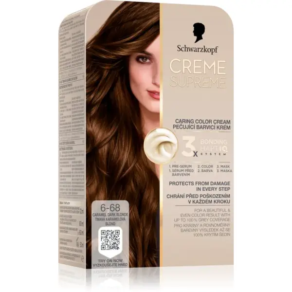 Schwarzkopf Creme Supreme permanentní barva na vlasy odstín 6-68 Tmavá karamelová blond 60 ml