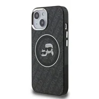 Zadní kryt Karl Lagerfeld IML K&CH Heads Repeated Logo MagSafe pro Apple iPhone 15, černá