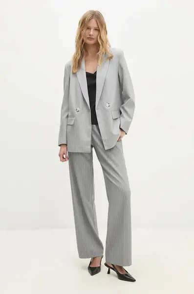 Kalhoty Answear.LAB dámské, šedá barva, jednoduché, high waist