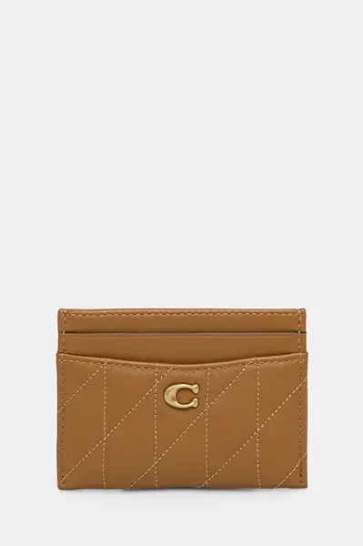 Kožené pouzdro na karty Coach Essential Card Case béžová barva