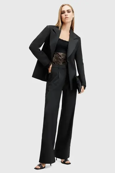 Kalhoty AllSaints LACEY dámské, černá barva, široké, medium waist, W017QB