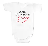 Baby Nellys Body krátký rukáv Ahoj už jsem tady!,  bílé vel.  74