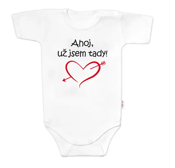 Baby Nellys Body krátký rukáv Ahoj už jsem tady!,  bílé vel.  74