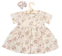 Baby Nellys Mušelínové šatičky + čelenka 2-dílná sada Pivoňky,  smetanové vel.  98