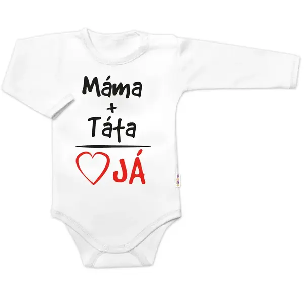 Baby Nellys Body dlouhý rukáv s vtipným textem, Máma+Táta, bílé, vel. 86