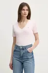 Bavlněné tričko Tommy Hilfiger dámské, růžová barva, WW0WW40584