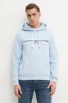 Mikina Tommy Hilfiger pánská, modrá barva, s kapucí, s aplikací