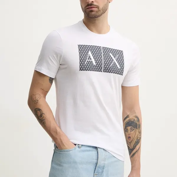 Bavlněné tričko Armani Exchange bílá barva, s potiskem, 8NZTCK Z8H4Z