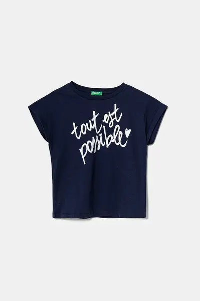 Dětské bavlněné tričko United Colors of Benetton tmavomodrá barva, 3I1XC10NZ